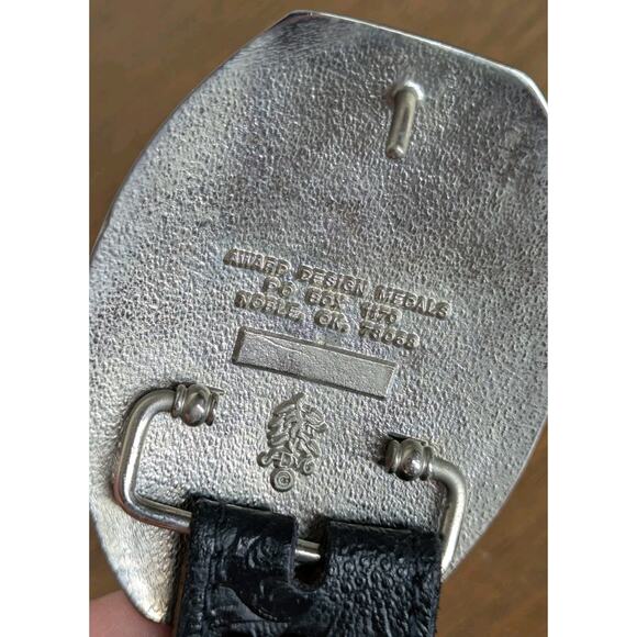 Award Design Medals Belt Buckle On Tooled Leather Belt Size 42-44 Made In USA - Picture 3 of 8